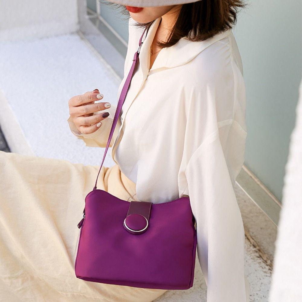 Solid Color Nylon Shoulder Bag Korean Style Canvas Bucket Bag Fashion Women Crossbody Bag  Student