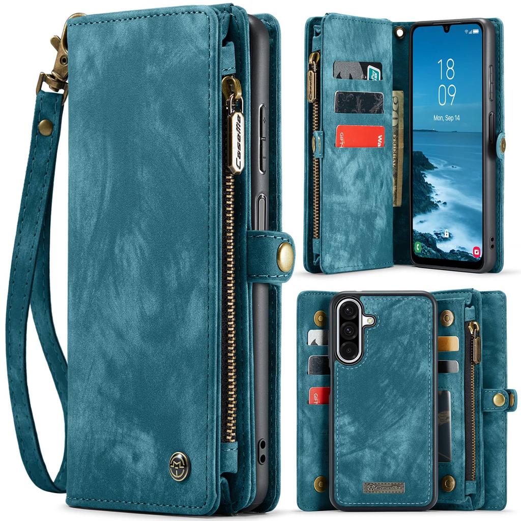 For Samsung Galaxy A17 Magnetic Wallet Case Compatible with Magnetic with RFID Blocking Zipper & Card Holder Strap Detachable