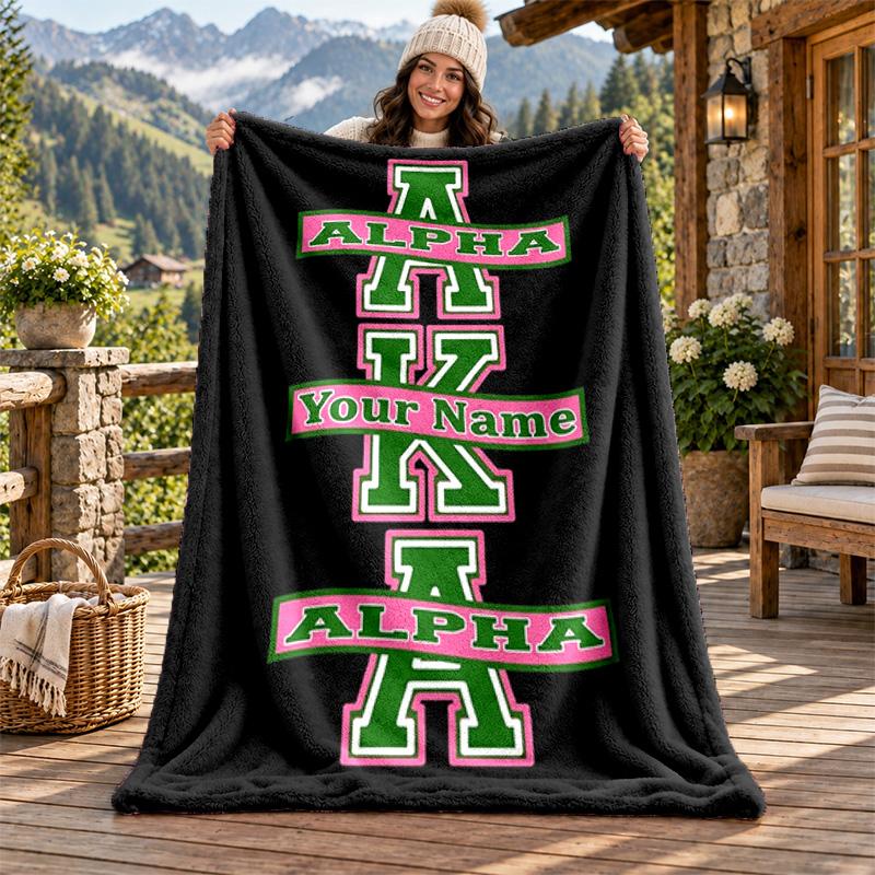 Alpha Kappa Alpha sorority Custom Name Flannel Blanket Personalized Soft Warm Plush Throw Blanket Customized Gift for Family Friends