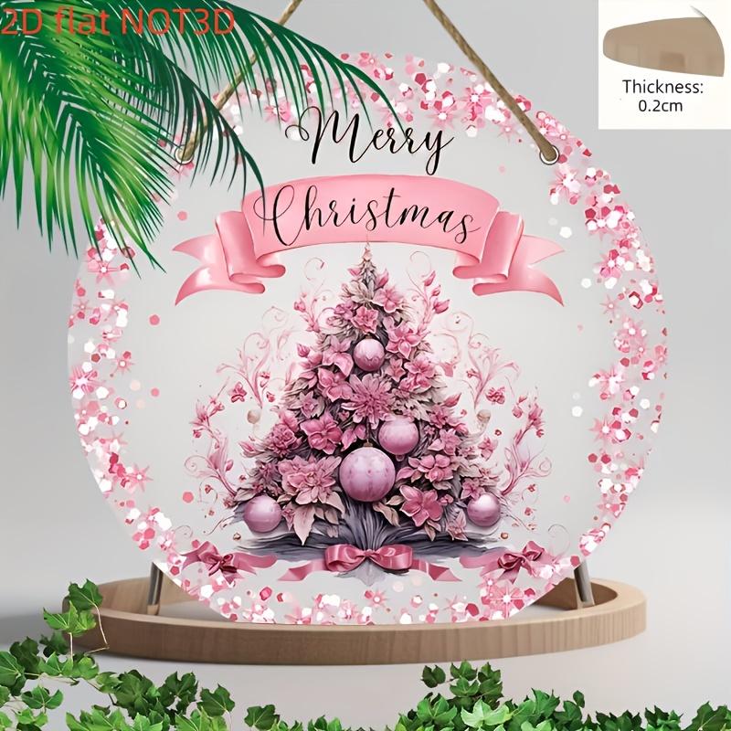 

Pink Christmas Tree Sign. 8x8 inch floral holiday decor for home, party or door.