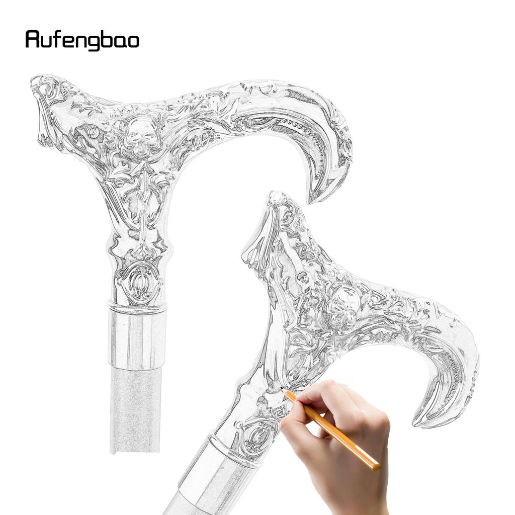 Silberner Totenkopf Blumenkopf Gehstock Mode Dekorativer Spazierstock Gentleman Elegant Cosplay Stock Knauf Krummstab 93cm