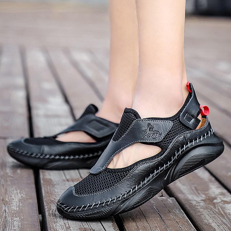 Genuine Leather Sandals Slip-on Plus Size New Summer Men's Flat Sandals Soft Bottom Non-Slip Beach Shoes