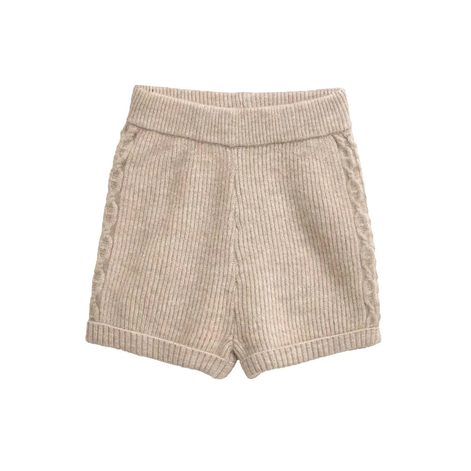

European-Style Elastic Knit Hip-Hugging Shorts for Women - Spring Fashion Solid Color Casual Hot Pants Medium хаки
