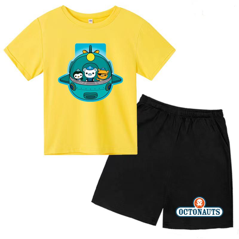 Kids Summer Cartoon Animated Print Set Summer Sports Set T-shirt + Shorts Charming 2-piece Outdoor Wear for Boys and Girls