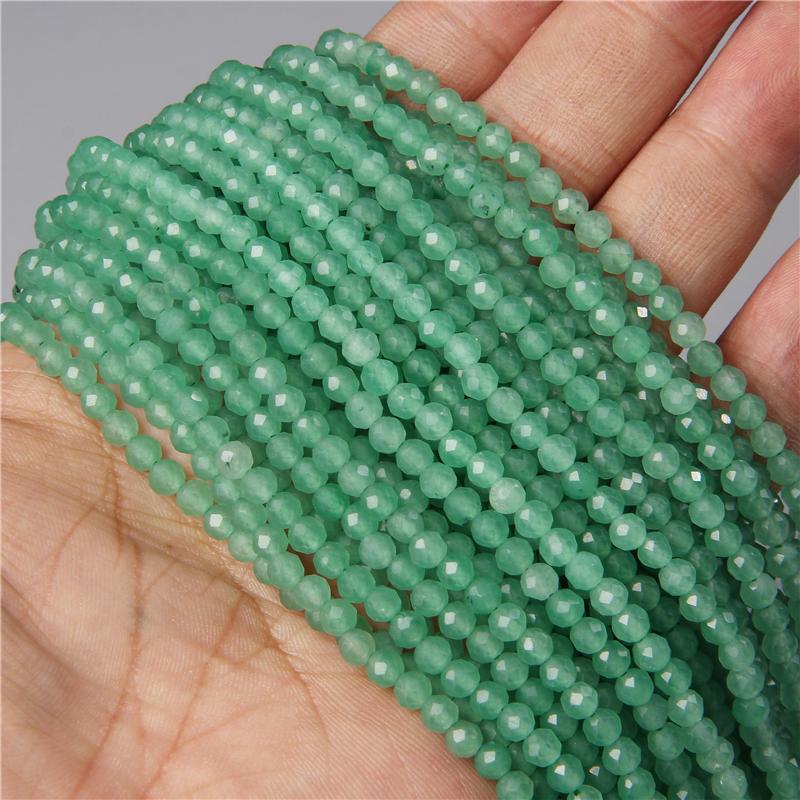 Mode 2/3/4MM Natürliche Facettierte Grüner Aventurin Stein Perlen Glänzend Lose Kleine Abstandshalter Perlen Für Frauen Schmuckherstellung Großhandel 3mm About 130pcs