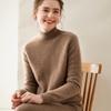 Women's Half High Neck Cashmere Sweater - Autumn/Winter Thick Solid Color Loose Fit with Saddle Shoulder Design.
