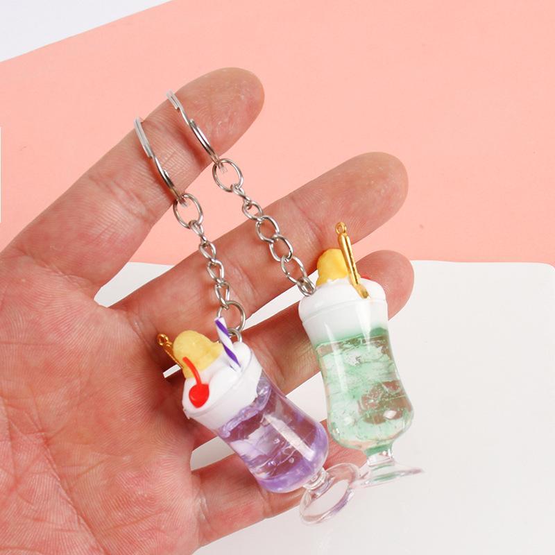 Mini Simulation Drink Cup Keychain Fake Juice Ice Cream Model Hanging Ornament Bag Pendant Decoration Car Keys Holder