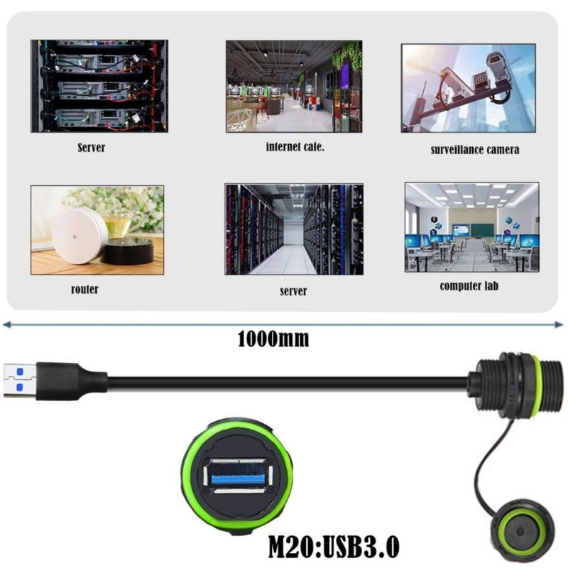 Waterproof USB3.0 Panel Mount Cable USB Coupler Cord 5Gbps Data Transfer &Fast Charging IP68 Outdoor Industrial Use