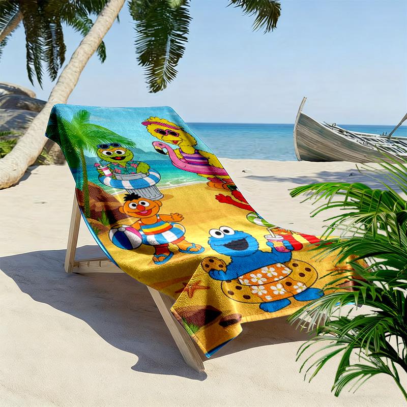 Sesame-Street Print Beach Towel, Large Soft Quick Dry Towel for Beach Camping Swimming
