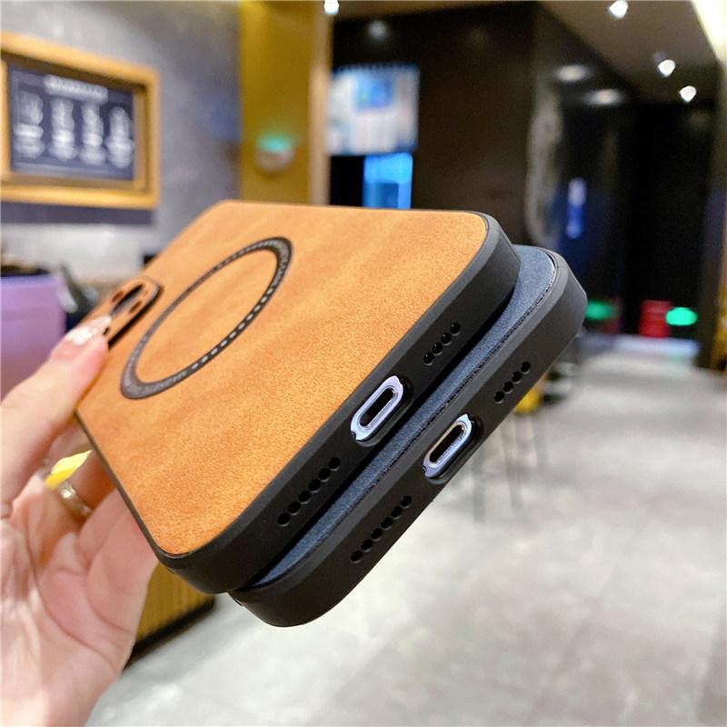 Capa de celular de couro camurça com carregamento sem fio magnético para iPhone 14 13 12 11 Pro Max Xr Xs Max 13pro 14 Plus capa de proteção de lente