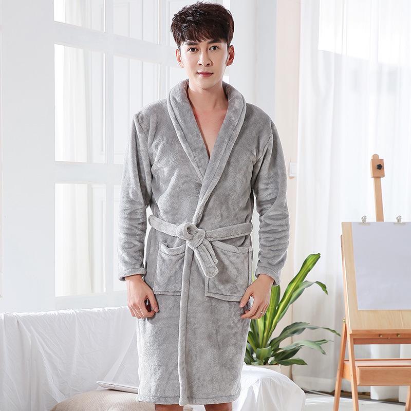 Men's Plus Size Long Coral Fleece Bathrobe - Autumn/Winter Flannel Robe