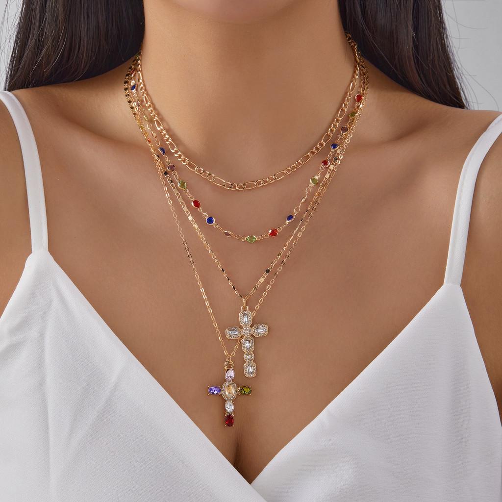 Collier Pendentif Croix Géométrique Avec Chaîne en Alliage Pour Mode Unisexe Tendance