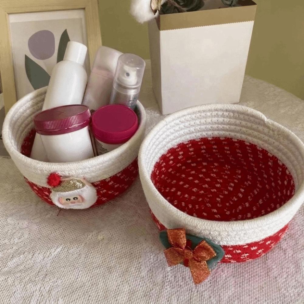 Weihnachtsmann Weihnachten Aufbewahrungskorb Baumwollseil Geflochten Süßigkeiten-Aufbewahrungskorb Schreibtisch-Organizer Schlüssel