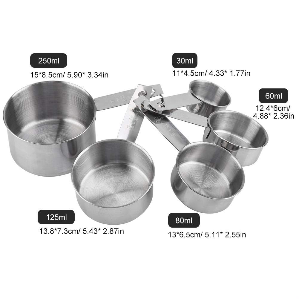 5-Piece Measuring Cup Set: Measuring Cups, Spoons, and Baking Tools with Handles. Stainless Steel, Corrosion Resistant, Rustproof, Suitable for