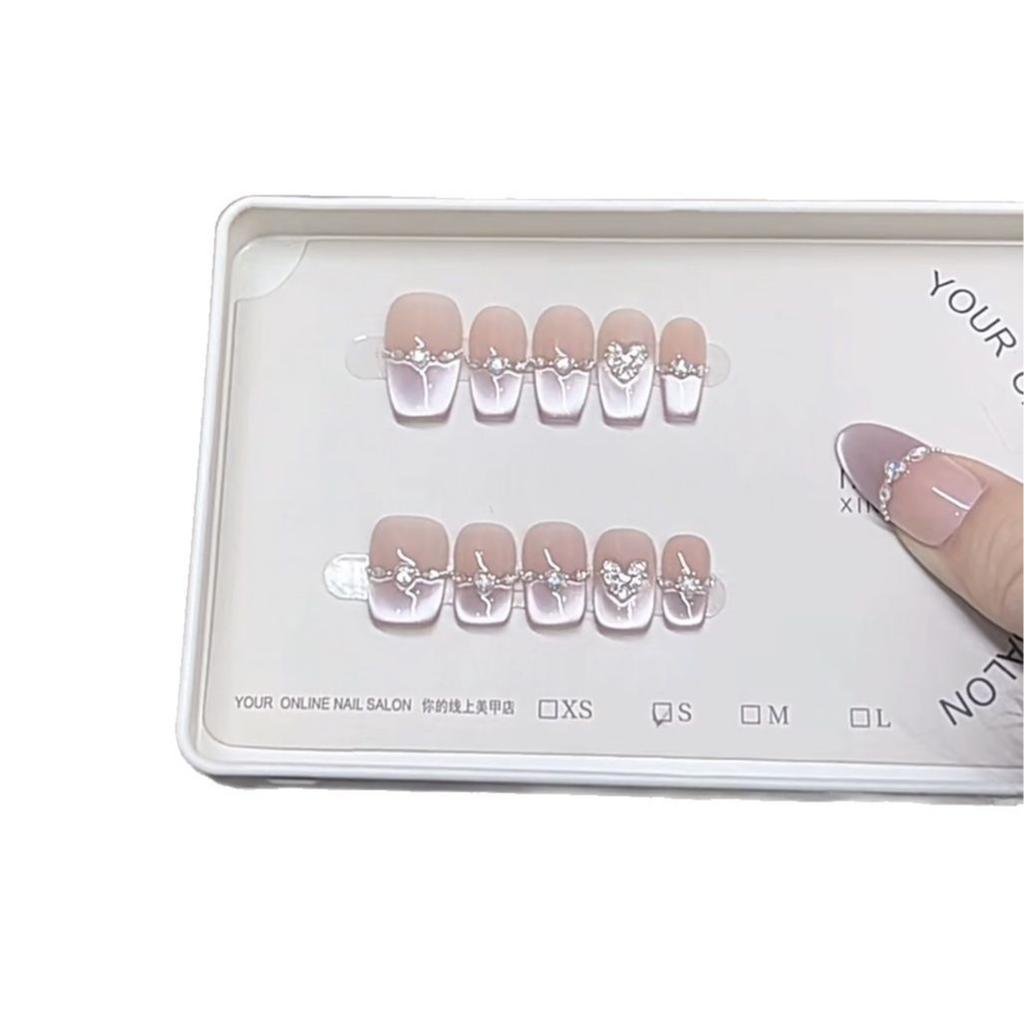 Handmade Phototherapy Wear Nail Heart Has Something To Do with Cat Eye Blush Flashing Diamond Nail Art Patch