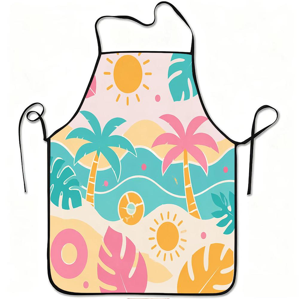 1pc Tropical Beach Palm Tree Sun Ocean Leaf Funny Print Apron, Durable and Easy to Clean, Adjustable Waistband, Polyester Material, for Kitchen Cookin