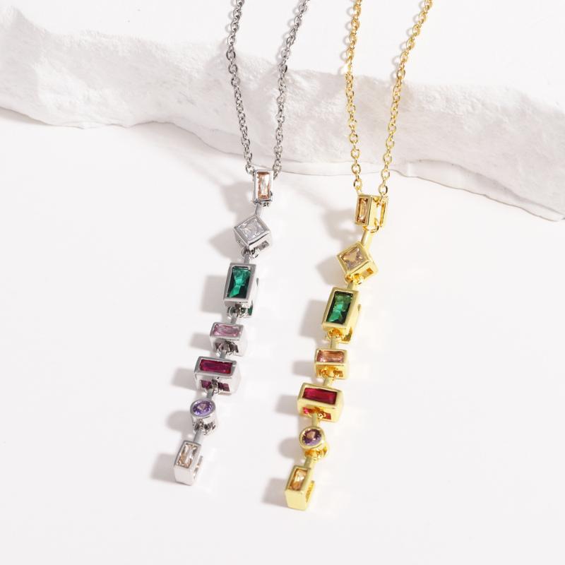 Light Luxury Y-Shaped Long Tassel Necklace For Women Fashion Colorful Zircon Pendant Clavicle Chain Jewelry Party Accessories
