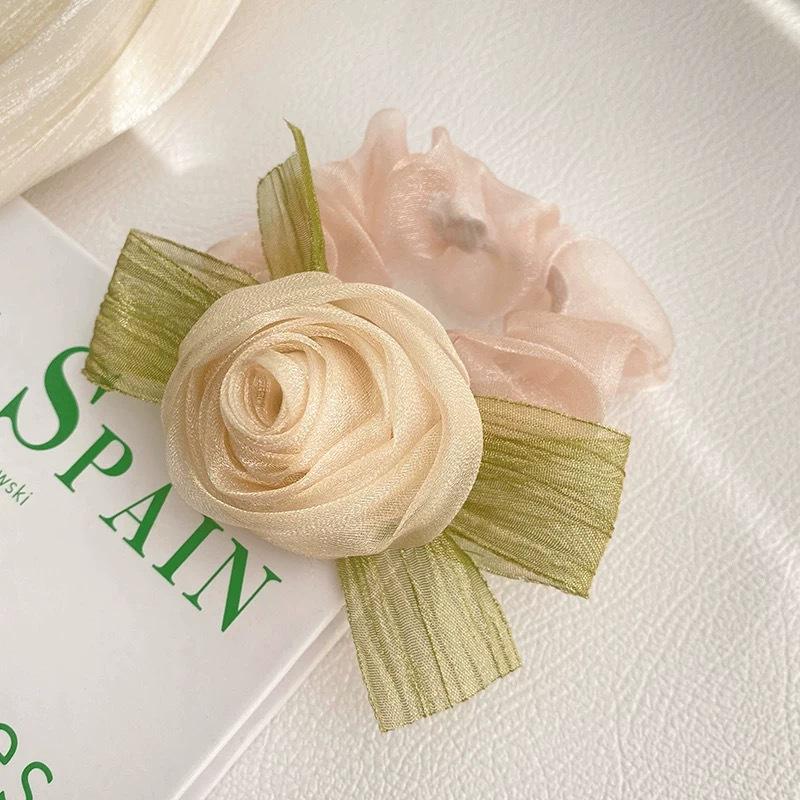 Camellia Flower Hair Scrunchies for Women, Elegant Floral Hair Ties, Elastic Hair Bands, Ponytail Holders, Hair Accessories