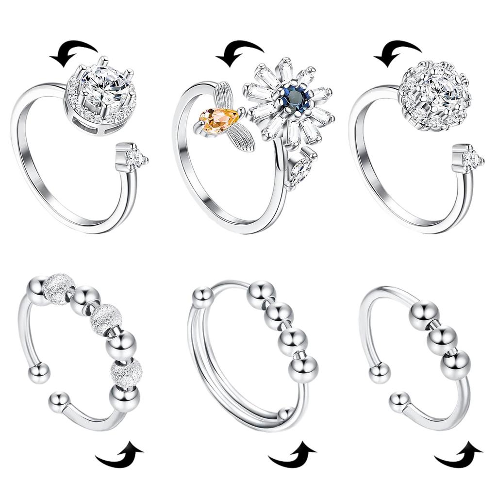 Buy 6 PCS Adjustable Minimalist Statement Rings Silver Stackable ...