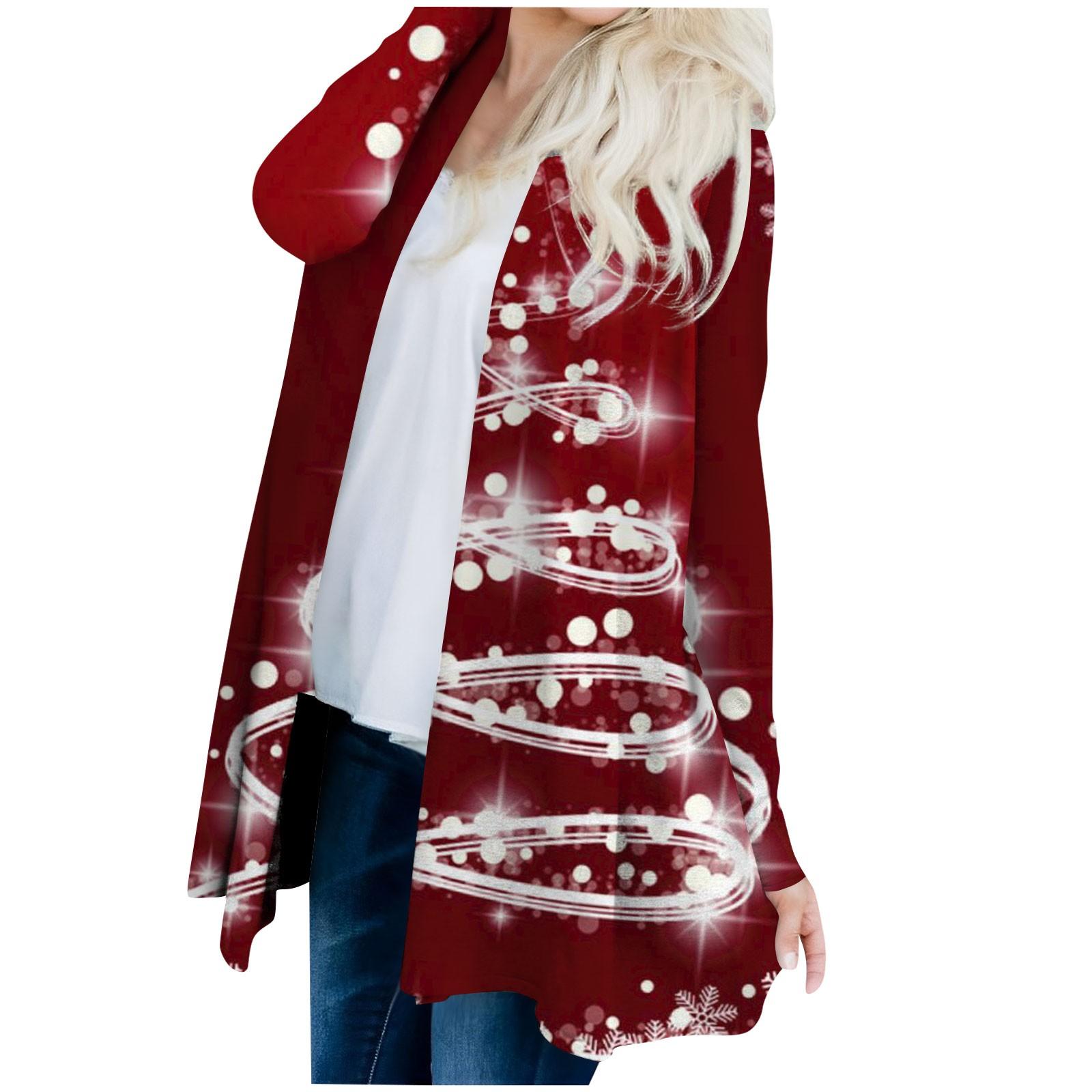Женский кардиган с рождественским принтом и длинными рукавами спереди — фото 4