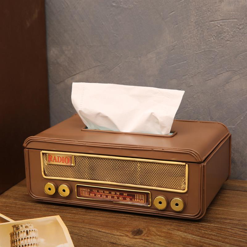 Creative Vintage Radio Paper Towel Holder Iron Art Home Living Room Coffee Table Tissue Box Decorative Radio Tissue Box