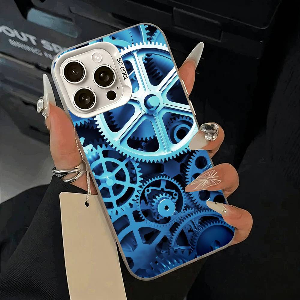Mechanical Gear Phone Case For IPhone 17 Air 16 15 14 13 12 11 Pro Max White  Sliver  Hard Cover