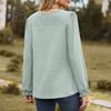Women Tops Round Neck Puff Long Sleeve Solid Color Tee Shirt with Waffle Decoration Solid Color Loose Fit T-shirt