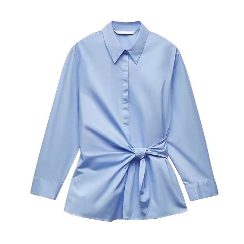 Spring New Women's Clothing Lapel Long Sleeves Double Breasted Poplin Shirt 9479306 9479242 9479282