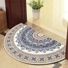 Semi-Circular Mosaic Non-Slip Floor Mat Vintage Floral Geometric Patchwork Patio Entry Porch Balcony High Traffic Area