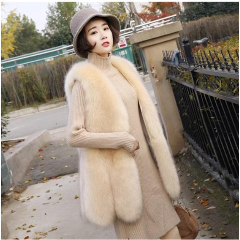 Fur vest women's medium and long light vest imitation fox fur vest vest fur integrated jacket