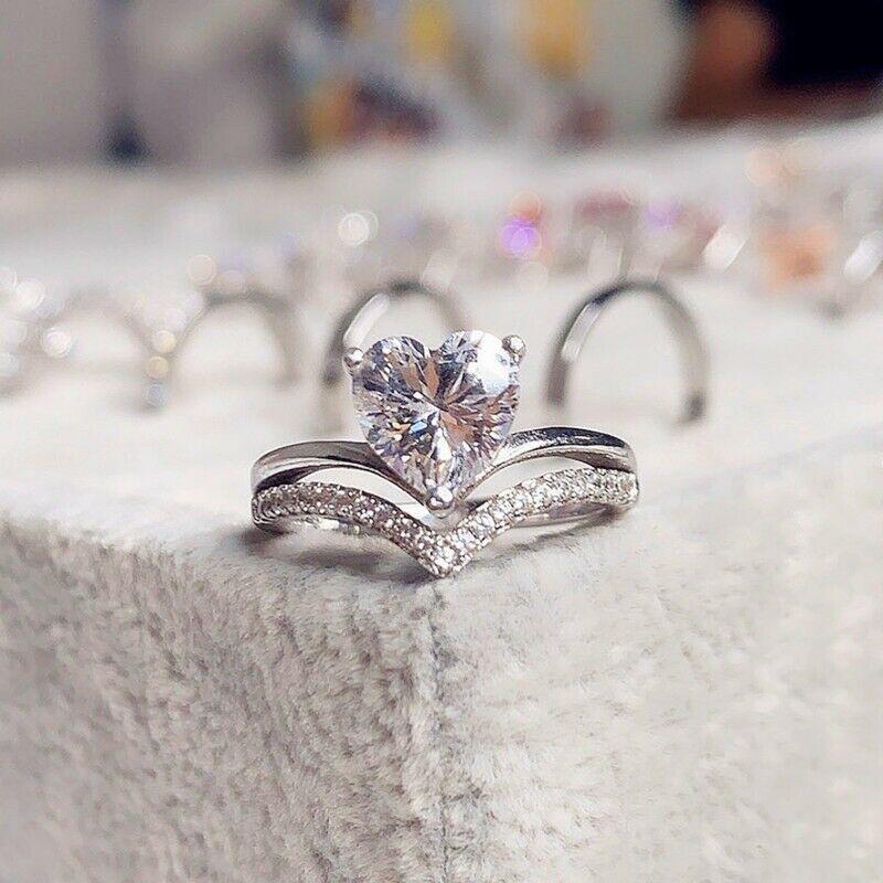Luxury Crown Valentine'S Day Ring, Micro V-Shaped Love Ring Kuaishou Internet Celebrity