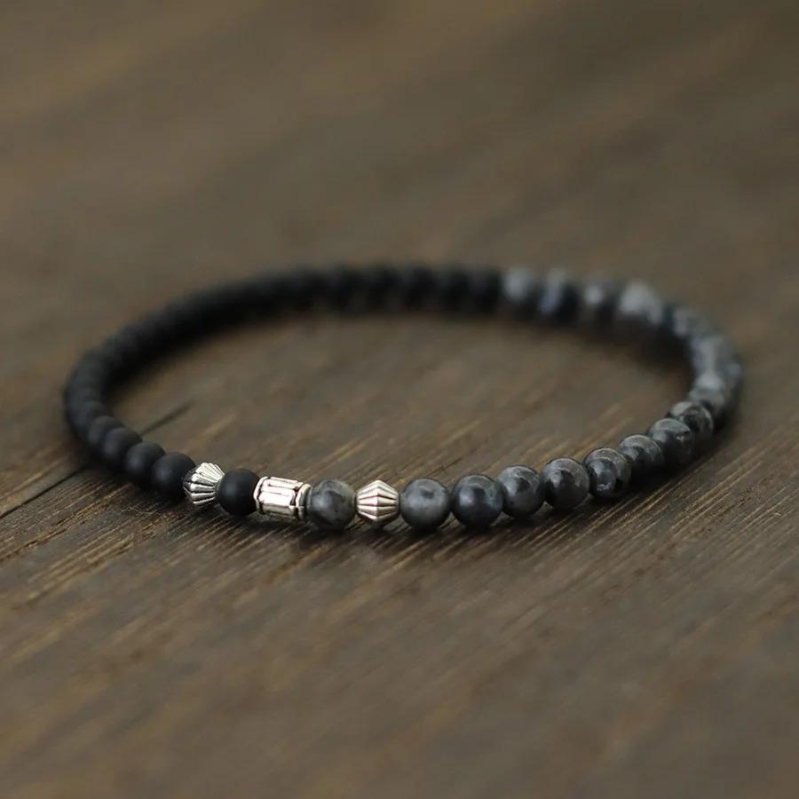 Bransoletka z koralików 4 mm Unisex Wintage Srebrny Kolor Wikingowska Bransoletka Dwukolorowa Naturalny Kamień Howlit Bransoletka Akcesoria Ręczne