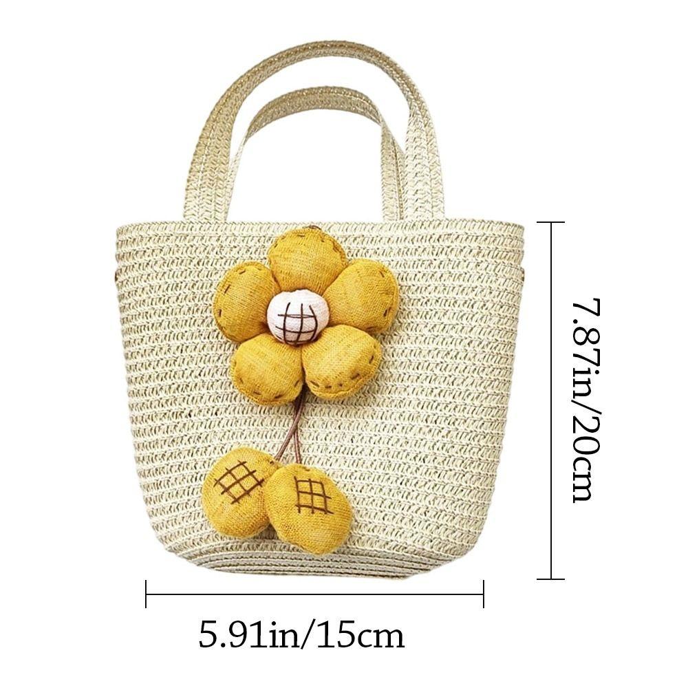 Cute Handmade Woven Straw Bag Bowknot Breathable Storage Basket Flower Coin Purse Kids Girls
