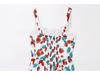 Strawberry Print Waist-Hugging French Long Dress for Women - Spring 2025 European and American Style