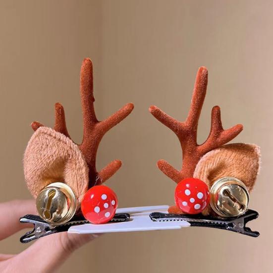 1 Pair Kids Reindeer Antler Hair Clips Soft Plush Christmas Hairpin for Baby Girl Toddler Cute Photo Prop Party Hair Accessory