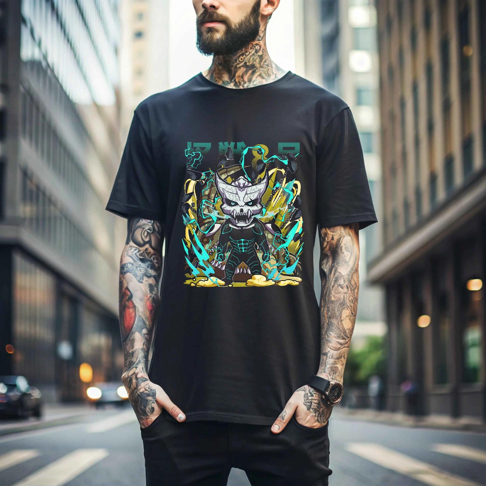 

100% cotton TOPS UNISEX TEES MENS WOMENS Kaiju no 8 T-shirt Mina Shiro kaij Gift Manga Best Anime Graphic Tee Black 136 S чёрный