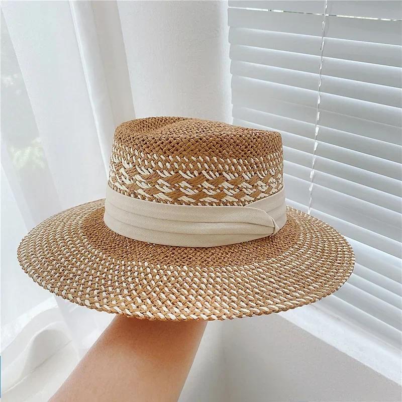 Summer Women's Straw Hat Ladies Luxury Fashion Sun Protection Beach Hat French Panama Bump Top Wide Brim Raff Cap