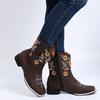 Plus Size Women's Mid Calf Boots 2026 Autumn European and American Style V Embroidery Sunflower Design Fashion Boots for Woman