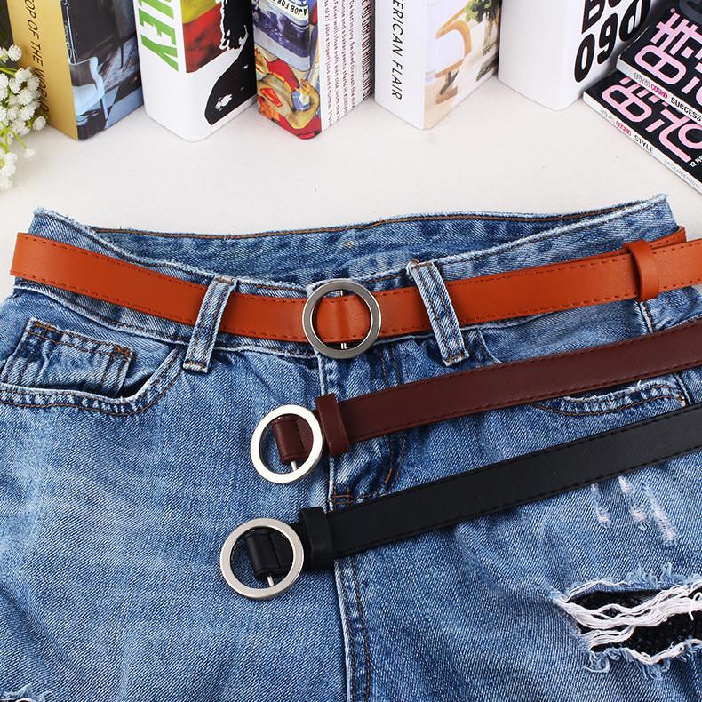 Simple Color Solid Metal Buckle Decor Women Waist Belt With No Punching Design