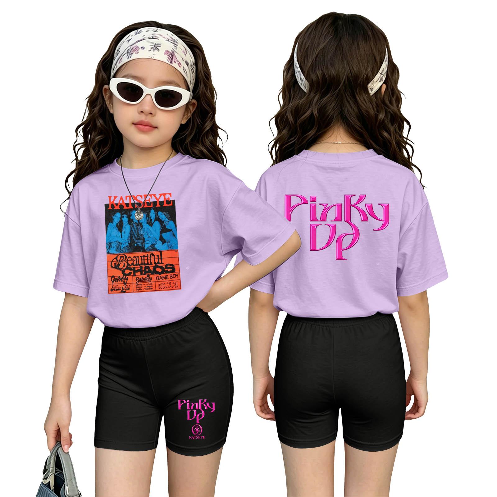 

Kids Fashion Loose Fit Crew Neck Short Sleeve Top and Elastic Waistband Shorts Set Casual Summer Outfit for Boys and Girls 110 фиолетовый