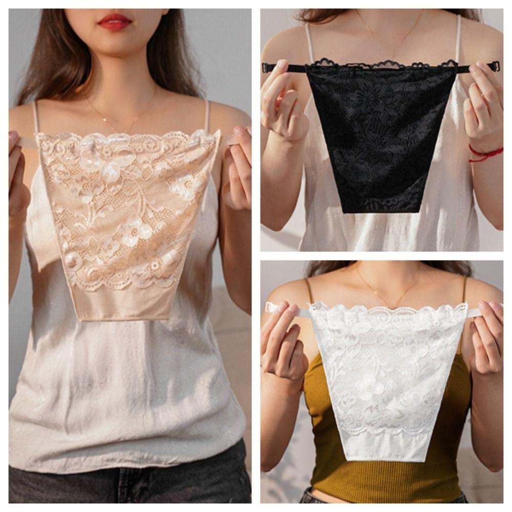 Mesh Strapless Insert Wrapped Chest Flower Clip-On Mock Camisole Lace Anti-Glare Tube Top Summer
