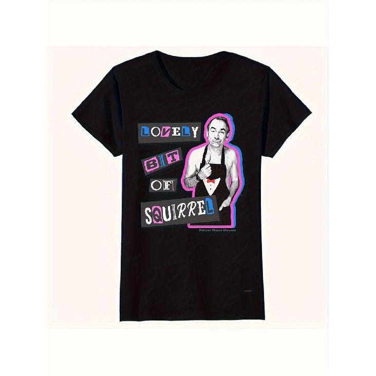 Friday Night Dinner Meme T-Shirt -  Lovely Bit of Squirrel  TV Show Quote & Retro Graphic Design - Unisex Soft Breathable Loose Fit Tee for Men & S чёрный