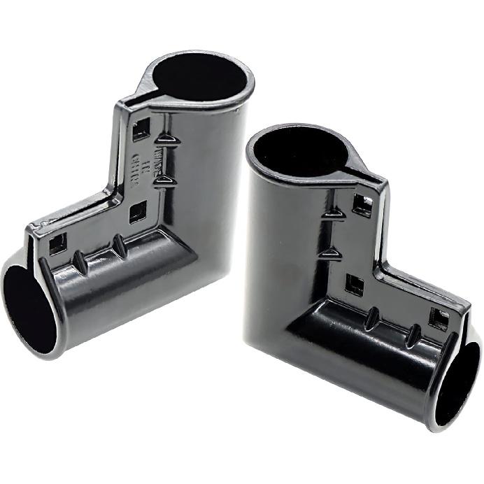 Black 4 Packs Aluminum Chain Link Fence Gate Corners, Gate Elbow with 90 Degree Angle Design for 1-3/8" x 1-3/8" Outdoor Diameter Pipe, Pressed Gate