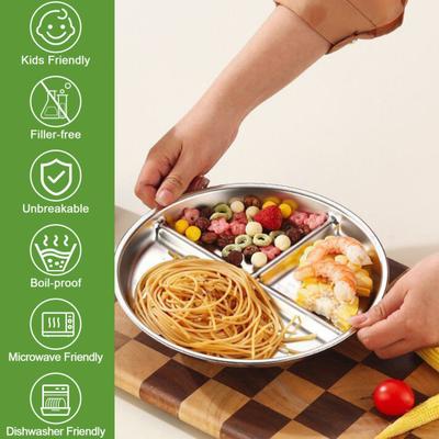 Dinerborden van Roestvrij Staal Siliconen Zuignap Verdeeld Serveerplateau Stapelbare Ontbijtborden Kinder Snackplateau Lunchcontainer voor School
