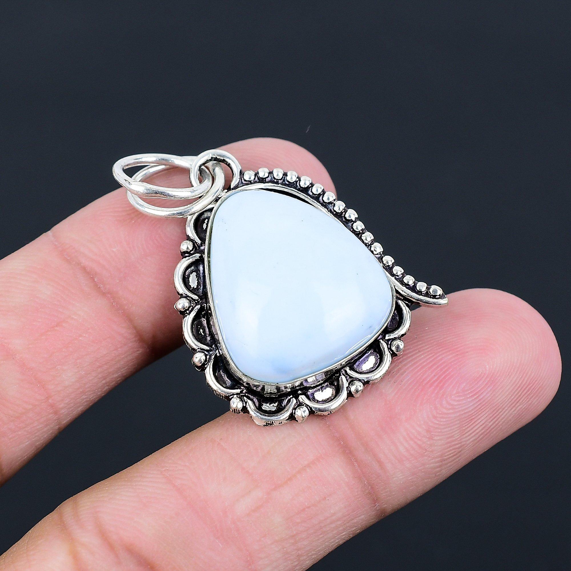 925 Sterling Silver Pear Owyhee Blue Opal Gemstone Handcrafted New Boho Pendant