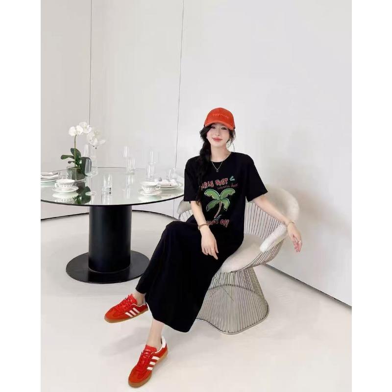 Weit geschnittenes Damen-T-Shirt-Kleid mit Rundhalsausschnitt und kurzen Ärmeln in großer Größe, langes lässiges Kleid, knielanges Nachthemd