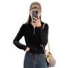 Women's Gray Hooded Sweatshirt, New 2025 Edition - Small Size, Spring Half-Zip Inner Wear, Short Base Top
