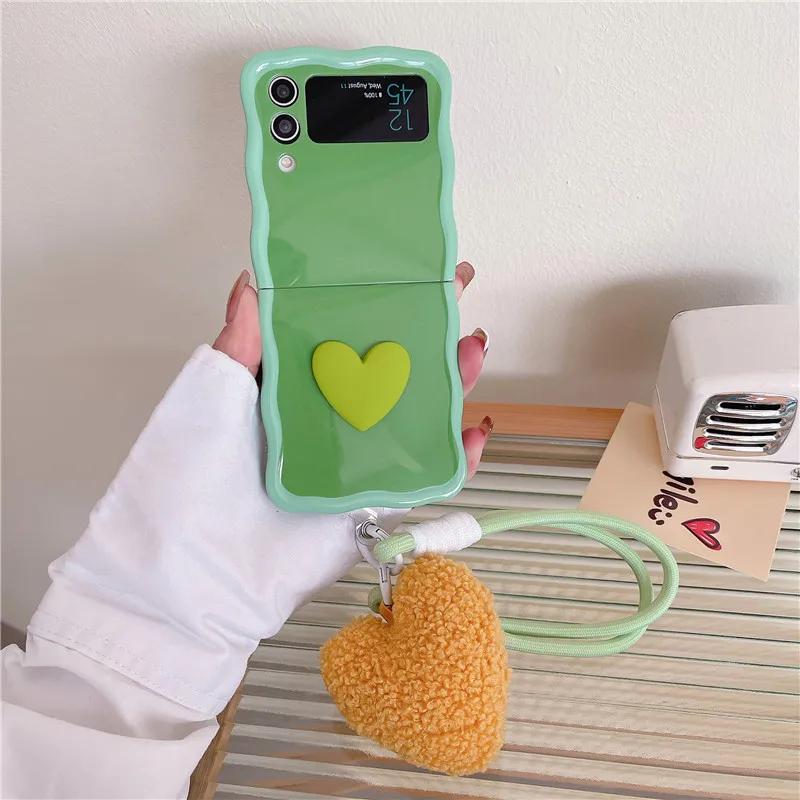 For Samsung Galaxy Z Flip 3 4 5 Phone Case 3D Love Heart Hand Rope Wave Shockproof Cover For Samsung Z Flip3 Flip4 ZFlip5