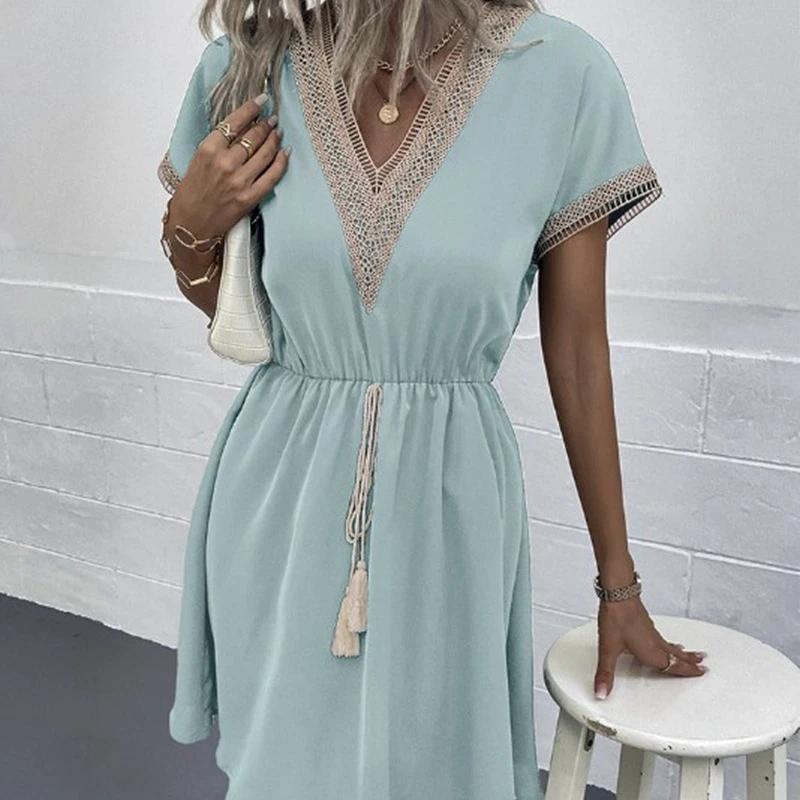 Solid Color Casual Loose Short Dresses for Women Fashion Summer Women's A-Line Midi Dress Elegant Vintage Female Dresses