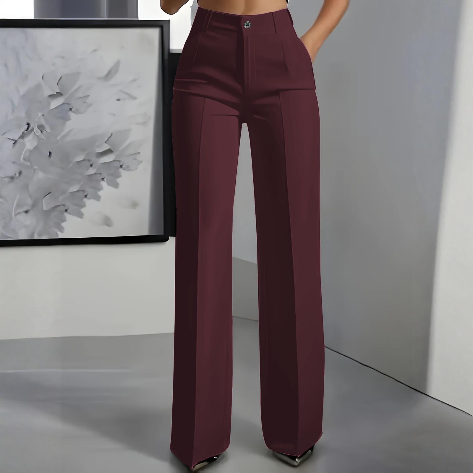 

Жіночі однотонні брюки-костюм прямого крою з високою талією для жінок XL винний